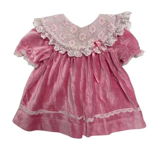 Bryan & Co. Vintage Toddler Girls Pink Velvet and Lace Dress Size 9 months - Picture 1 of 15